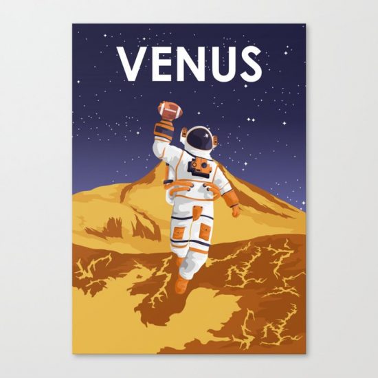 Venus Astronaut Playing American Football on The Surface Canvas Print - Wall Art Decor