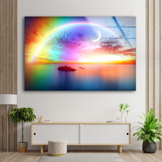 Wall Art Abstract Wall Art Tempered Glass Wall Art Rainbow Over The Sea 1