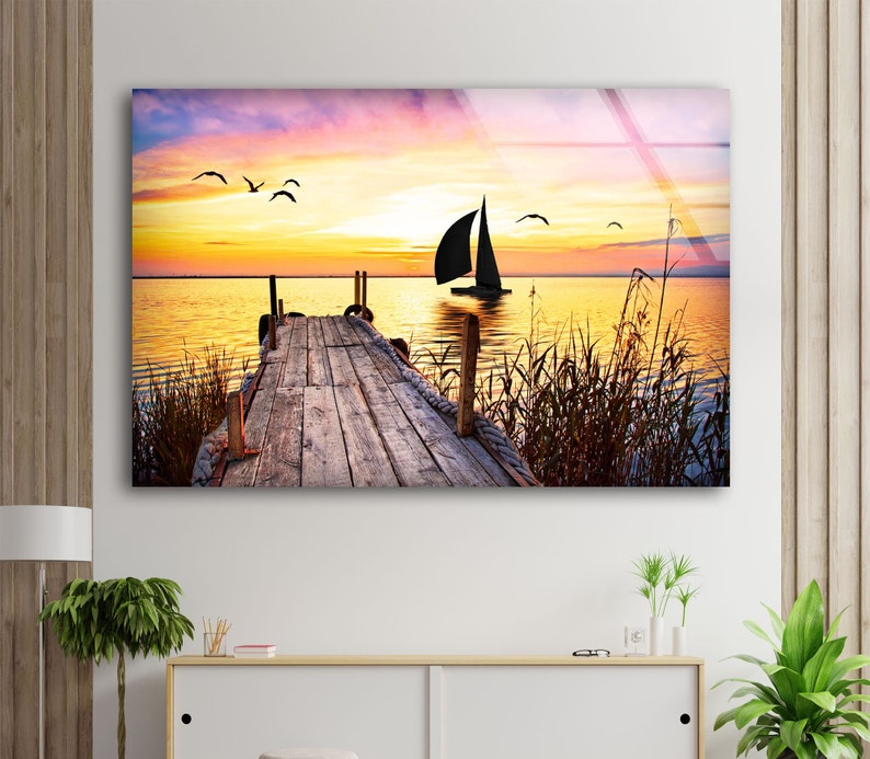 Wall Decor Tempered Glass Wall Art Sunset View Wall Art Sea View Wall ...