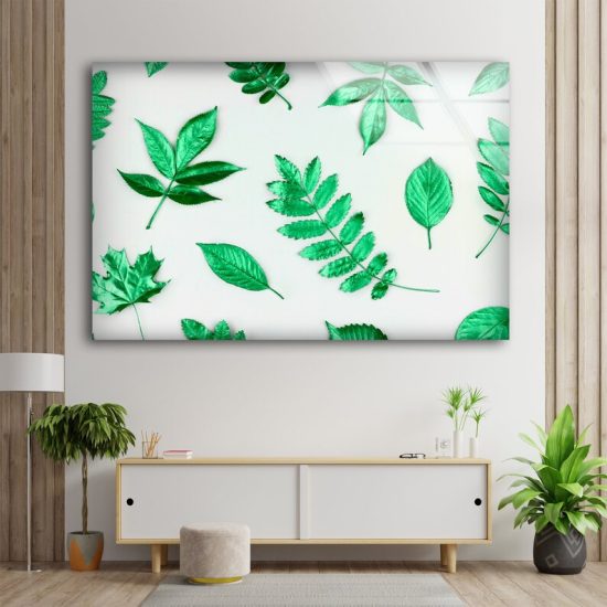 Wall Hanging Floral Wall Art Green Leaves Wall Art Leaf Wall Art Glass Print 1