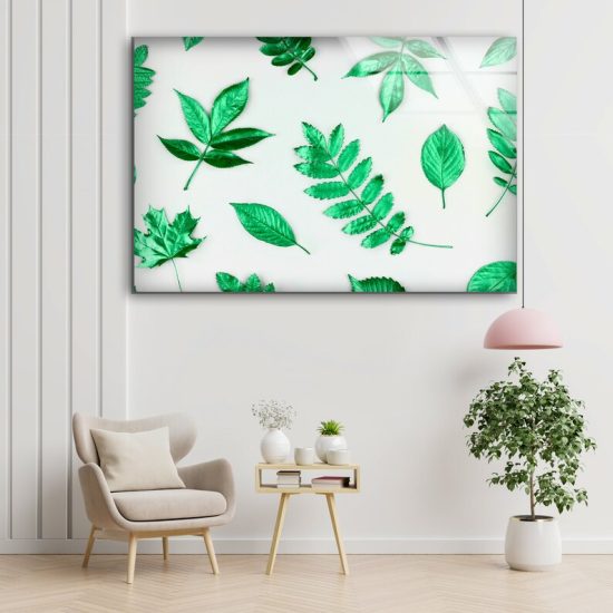 Wall Hanging Floral Wall Art Green Leaves Wall Art Leaf Wall Art Glass Print 2