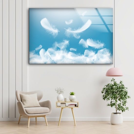 Wall Hangings White Feathers Wall Art Glass Print 1