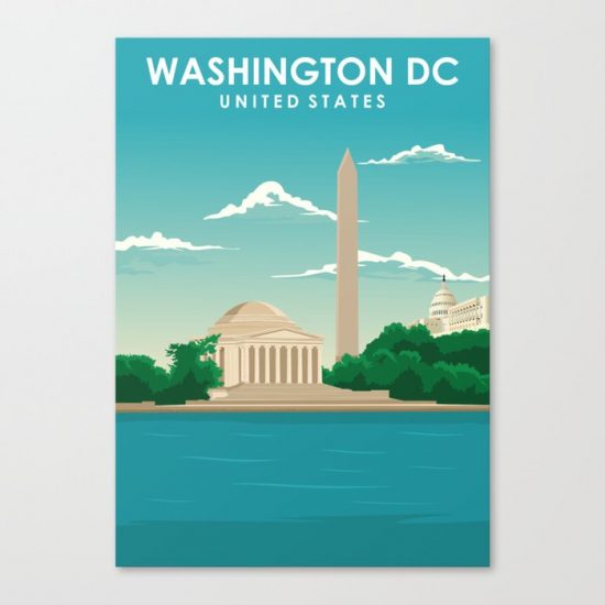 Washington DC America Travel Poster Canvas Print - Wall Art Decor