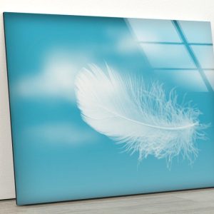 White Feather Wall Art Clouds Wall Art Glass Print