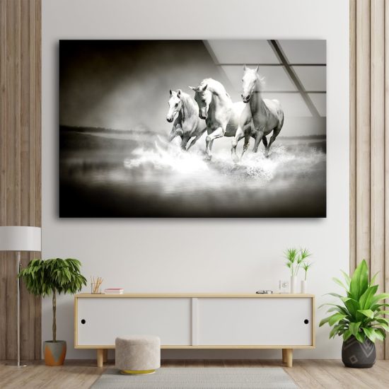 White Horse Wall Art Riding Horse Art Animal Art Glass Print 1