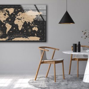 World Map Wall Art Compass Wall Art Compass Decor Glass Print 2