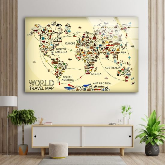 World Map Wall Art Travel Map Wall Art Map Glass Print 1 1