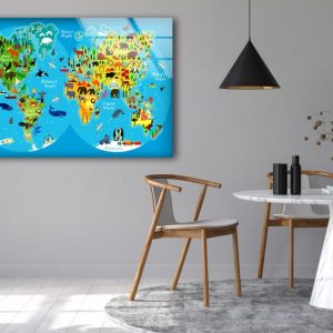 World Map Wall Art Travel Map Wall Art Map Glass Print 2