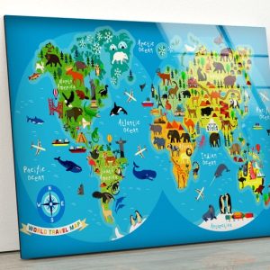 World Map Wall Art Travel Map Wall Art Map Glass Print