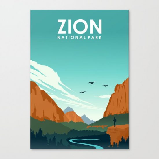 Zion National Park Travel Poster Canvas Print - Wall Art Decor