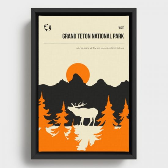 grand Teton National Park Vintage Minimal Travel Poster Canvas Print Wall Art Decor 1