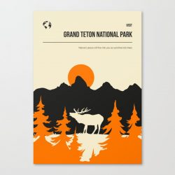 grand Teton National Park Vintage Minimal Travel Poster Canvas Print - Wall Art Decor