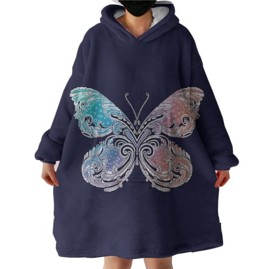 2-Tone Gradient Blue Red Butterfly Navy Theme Hoodie Wearable Blanket WB0177
