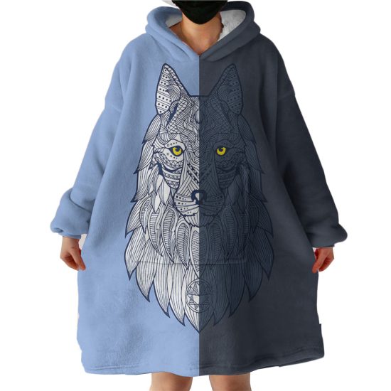 2-tone Geometric Gray Wolf Hoodie Wearable Blanket WB0511