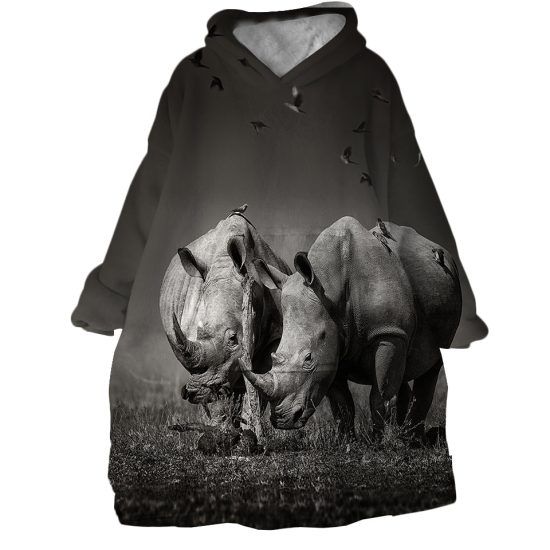 3D Rhinos Hoodie Wearable Blanket WB1590 1
