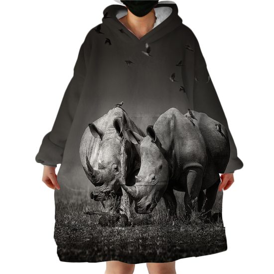 3D Rhinos Hoodie Wearable Blanket WB1590