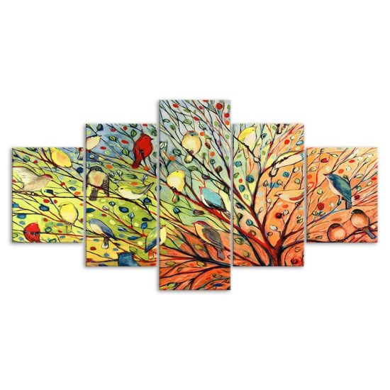 Abstract Bird Group Nature Tree Canvas 5 Piece Five Panel Wall Print Modern Poster Picture Home Decor 3