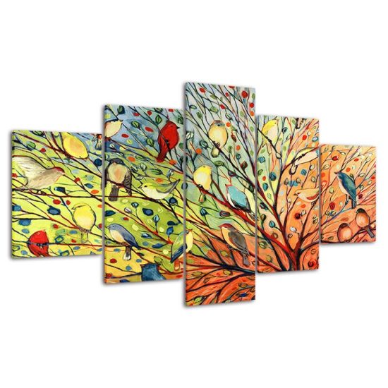 Abstract Bird Group Nature Tree Canvas 5 Piece Five Panel Wall Print Modern Poster Picture Home Decor 4