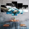 Abstract Blue Music Guitar Music Scene 5 Piece Five Panel Wall Canvas Print Modern Art Poster Wall Art Decor