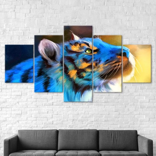 Abstract Blue Tiger Canvas 5 Piece Five Panel Wall Art Print Picture Modern Poster Picture Home Decor 2