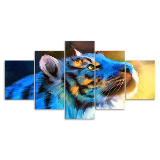 Abstract Blue Tiger Canvas 5 Piece Five Panel Wall Art Print Picture Modern Poster Picture Home Decor 3