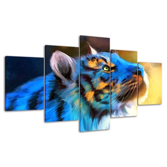 Abstract Blue Tiger Canvas 5 Piece Five Panel Wall Art Print Picture Modern Poster Picture Home Decor 4
