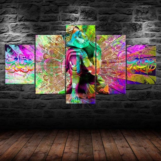 Abstract Buddha Thinking Vivid Psychedelic Scenery 5 Piece Five Panel Wall Canvas Print Modern Poster Wall Art Decor 1