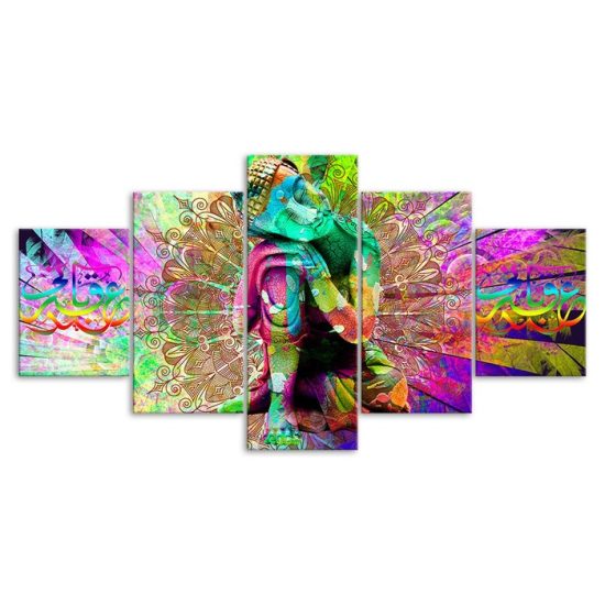 Abstract Buddha Thinking Vivid Psychedelic Scenery 5 Piece Five Panel Wall Canvas Print Modern Poster Wall Art Decor 3