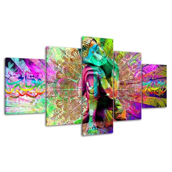 Abstract Buddha Thinking Vivid Psychedelic Scenery 5 Piece Five Panel Wall Canvas Print Modern Poster Wall Art Decor 4