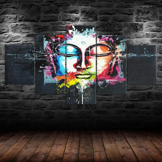 Abstract Colorful Buddha Face 5 Piece Five Panel Wall Canvas Print Modern Art Poster Wall Art Decor 1