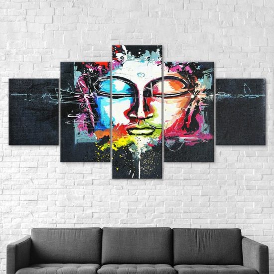 Abstract Colorful Buddha Face 5 Piece Five Panel Wall Canvas Print Modern Art Poster Wall Art Decor 2