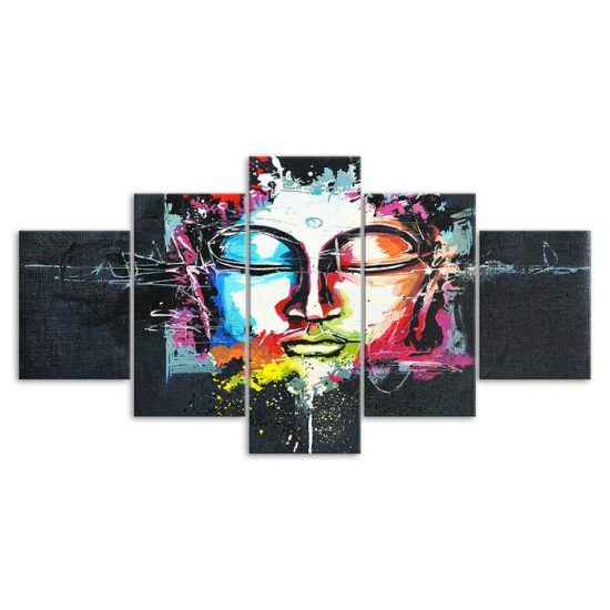 Abstract Colorful Buddha Face 5 Piece Five Panel Wall Canvas Print Modern Art Poster Wall Art Decor 3