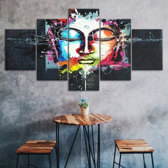 Abstract Colorful Buddha Face 5 Piece Five Panel Wall Canvas Print Modern Art Poster Wall Art Decor