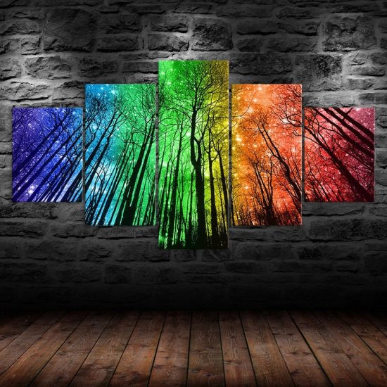 Abstract Colorful Forest Starry Sky Canvas 5 Piece Five Panel Wall Print Modern Poster Picture Home Decor 1