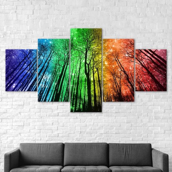 Abstract Colorful Forest Starry Sky Canvas 5 Piece Five Panel Wall Print Modern Poster Picture Home Decor 2