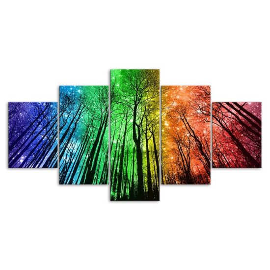 Abstract Colorful Forest Starry Sky Canvas 5 Piece Five Panel Wall Print Modern Poster Picture Home Decor 3