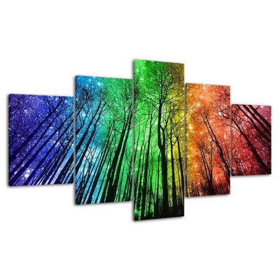 Abstract Colorful Forest Starry Sky Canvas 5 Piece Five Panel Wall Print Modern Poster Picture Home Decor 4