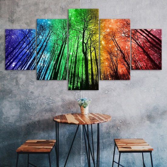 Abstract Colorful Forest Starry Sky Canvas 5 Piece Five Panel Wall Print Modern Poster Picture Home Decor