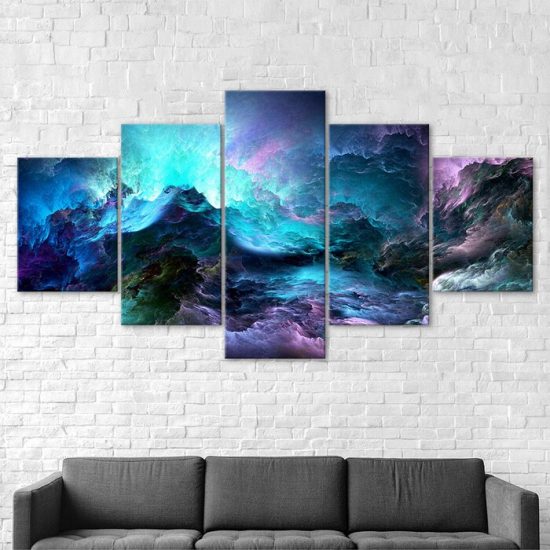 Abstract Cosmos Glowing Clouds Scene Canvas 5 Piece Five Panel Wall Print Modern Art Poster Wall Art Decor 2