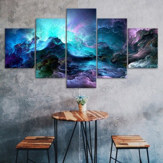 Abstract Cosmos Glowing Clouds Scene Canvas 5 Piece Five Panel Wall Print Modern Art Poster Wall Art Decor
