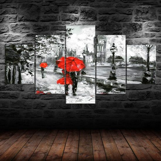 Abstract Couple Walking Painting 5 Piece Five Panel Canvas Print Picture Modern Poster Wall Art Decor 1