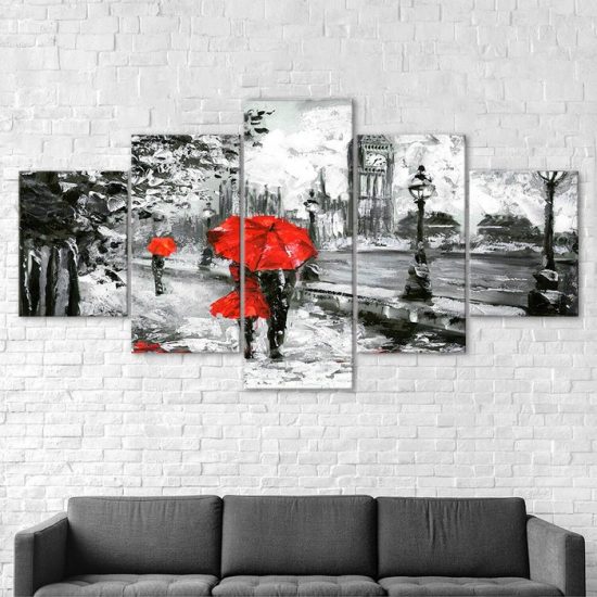 Abstract Couple Walking Painting 5 Piece Five Panel Canvas Print Picture Modern Poster Wall Art Decor 2