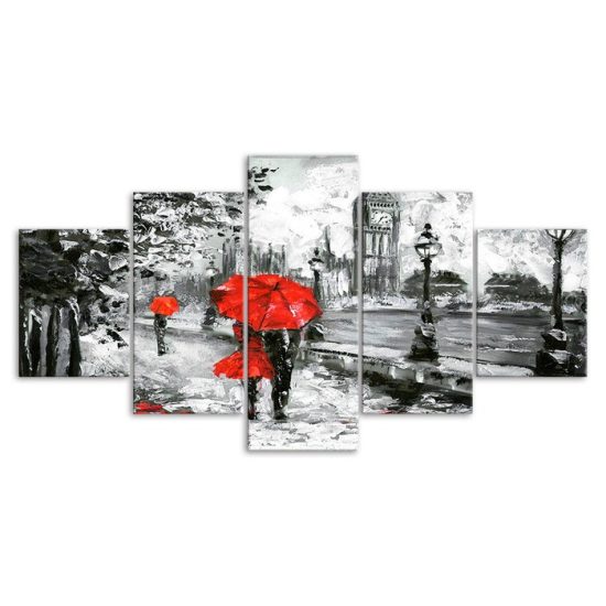 Abstract Couple Walking Painting 5 Piece Five Panel Canvas Print Picture Modern Poster Wall Art Decor 3