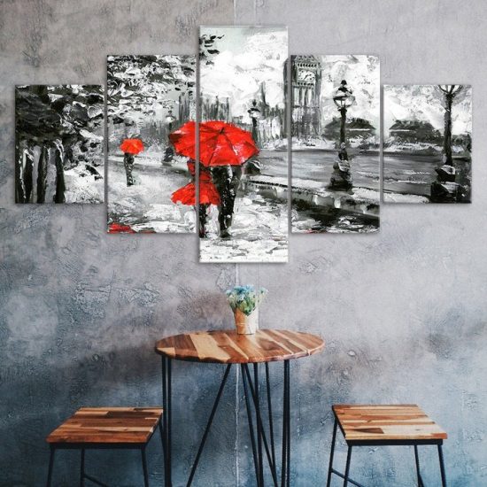 Abstract Couple Walking Painting 5 Piece Five Panel Canvas Print Picture Modern Poster Wall Art Decor