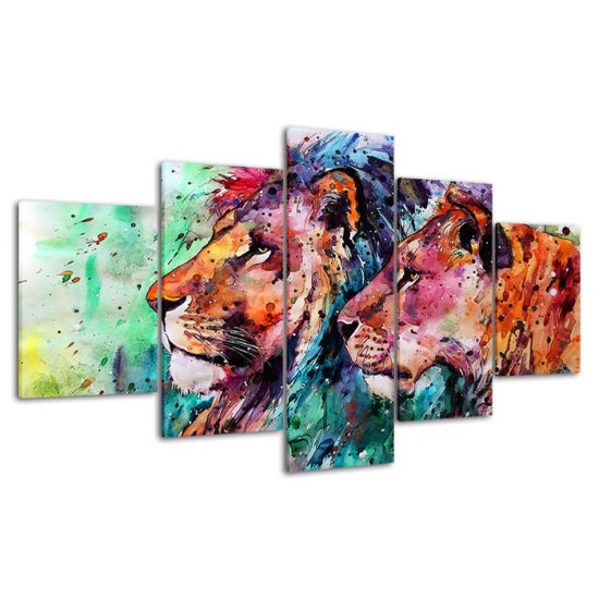 Abstract Lion Couple Animal Painting 5 Piece Five Panel Canvas Print Modern Poster Wall Art Decor 4