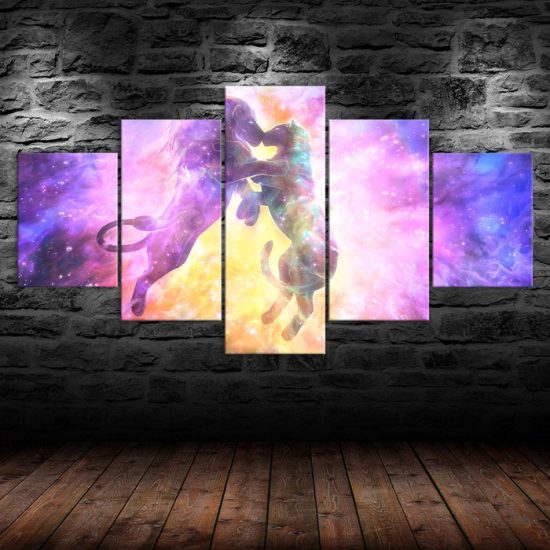 Abstract Lion Lover Couple Cosmos Universe Mystic View 5 Piece Five Panel Wall Canvas Print Modern Poster Wall Art Decor 1