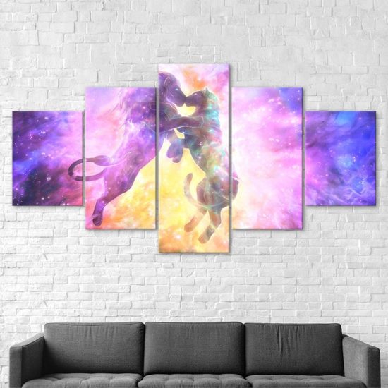 Abstract Lion Lover Couple Cosmos Universe Mystic View 5 Piece Five Panel Wall Canvas Print Modern Poster Wall Art Decor 2