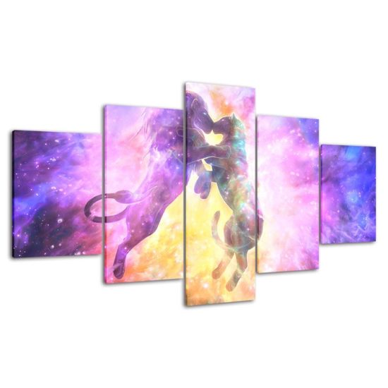 Abstract Lion Lover Couple Cosmos Universe Mystic View 5 Piece Five Panel Wall Canvas Print Modern Poster Wall Art Decor 4