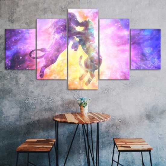 Abstract Lion Lover Couple Cosmos Universe Mystic View 5 Piece Five Panel Wall Canvas Print Modern Poster Wall Art Decor