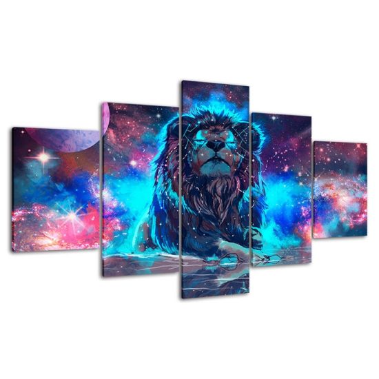 Abstract Lion Mystical Animal Glowing Cosmic Scenery 5 Piece Five Panel Wall Canvas Print Modern Poster Wall Art Decor 4